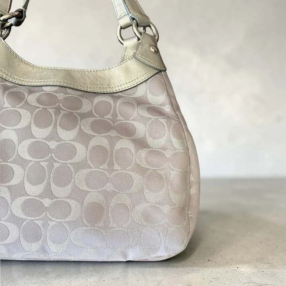 Coach Grey Pale Lilac & Silver Signature Hobo Shoulder Bag Vintage - Picture 8 of 14